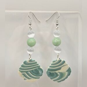 #B369-  Mint and White Swirl Earrings- Dolomite Jasper And Selenite Jasper